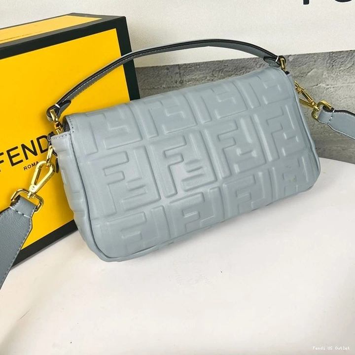 Affordable HOT Leather FF Nappa Blue Bag Motif In Sky Baguette Medium Fendi 0823